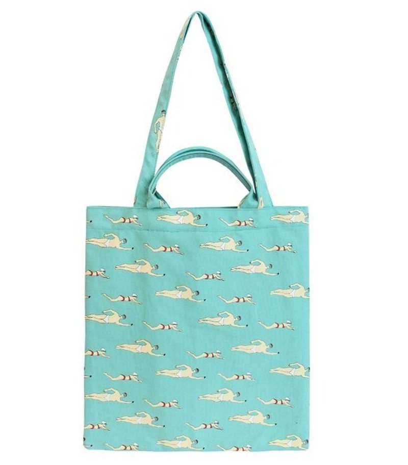 YIZISTORE 印花帆布皮革手提包 单肩包-薄荷绿游泳 - 侧背包/斜挎包 - 其他材质 