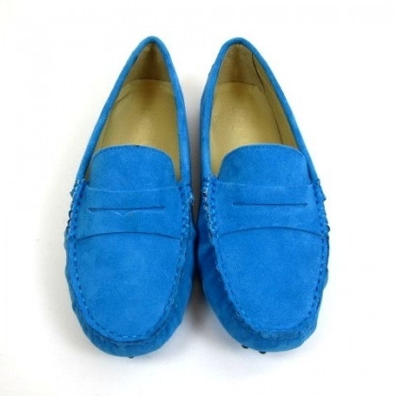 堡贝王真皮手工鞋（女）【磨砂/豆底/湖蓝】 - 芭蕾鞋/娃娃鞋 - 真皮 蓝色