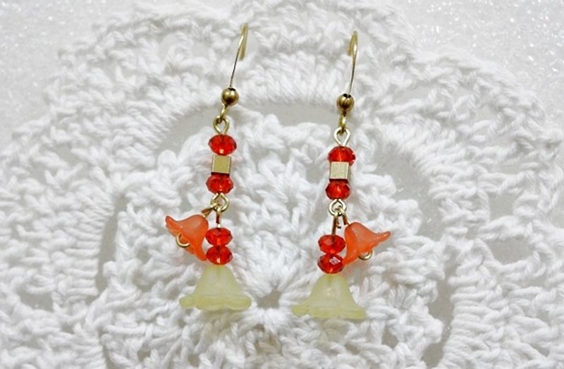 黄铜＊花儿＊＿勾式耳环 - 耳环/耳夹 - 其他金属 红色