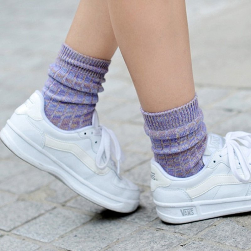 GREEN BLISS 有机棉袜 - [北欧系列] Oslo Purple 挪威紫 中长袜 (厚织款) - 袜子 - 棉．麻 紫色