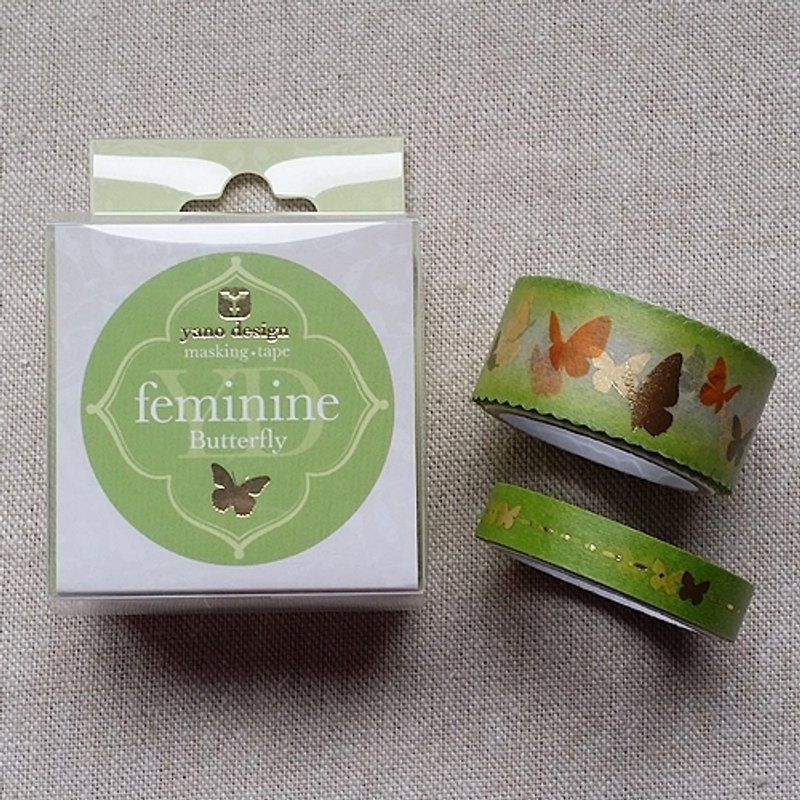 日本 ROUND TOP yano design 箔押花边和纸胶带组【蝴蝶 (YD-MK-030)】烫金2入 - 纸胶带 - 纸 绿色