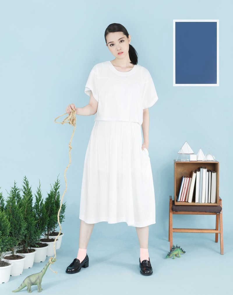 tan-tan / 双层褶子洋装 - 洋装/连衣裙 - 其他材质 白色