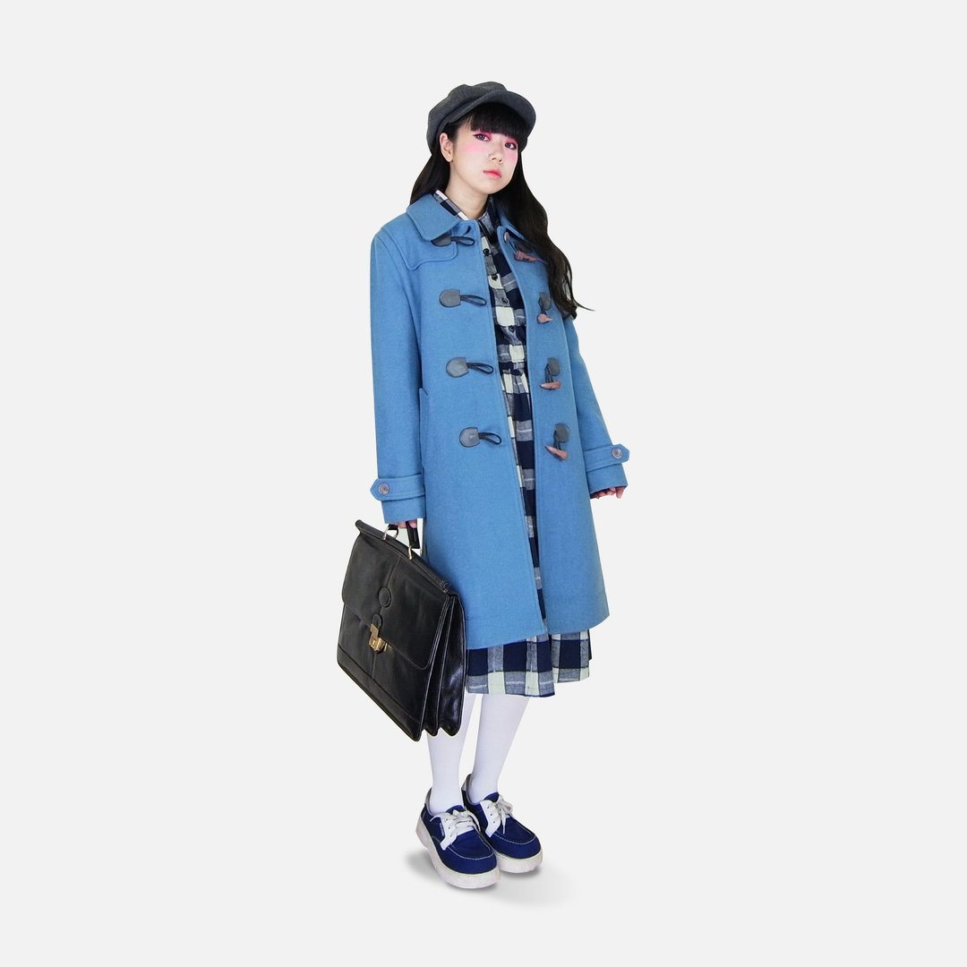 A·PRANK :DOLLY :: 复古着VINTAGE粉蓝灰蓝牛角扣流线长版大衣外套 - 女装休闲/机能外套 - 棉 