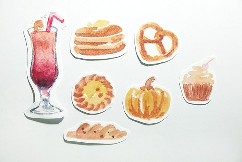 水彩 我的法式面包  贴纸一套7张 - 贴纸 - 纸 