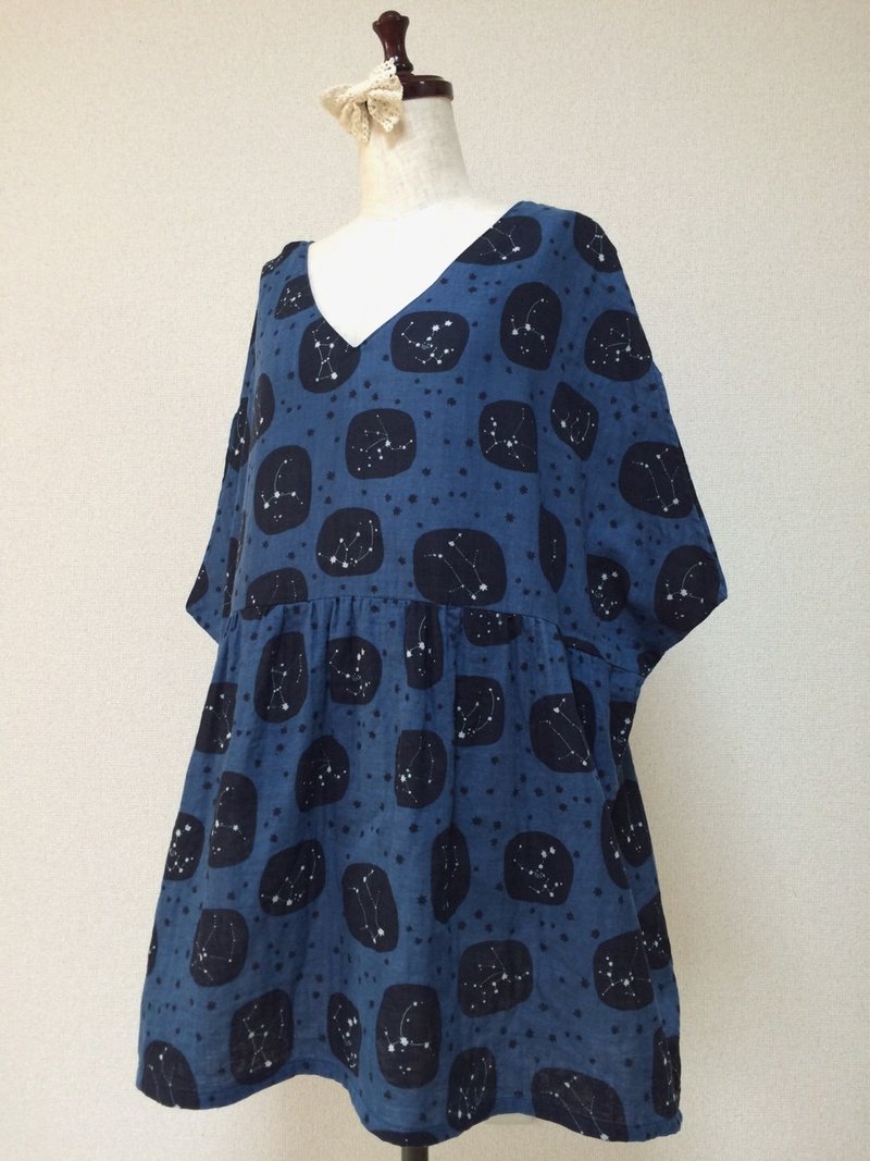 Constellation of tunic dress: soft double gauze: Navy - 洋装/连衣裙 - 其他材质 蓝色