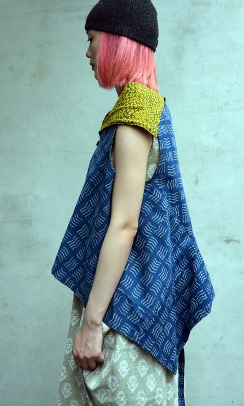 双面穿木刻印背心＿Double side vest＿公平贸易 - 女装背心 - 棉．麻 多色