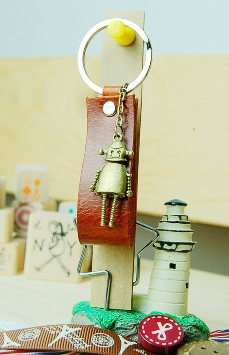 【DOZI皮革手作】皮革钥匙圈、小机器人造型(四肢可动)，样图为红棕色 - 其他 - 真皮 咖啡色