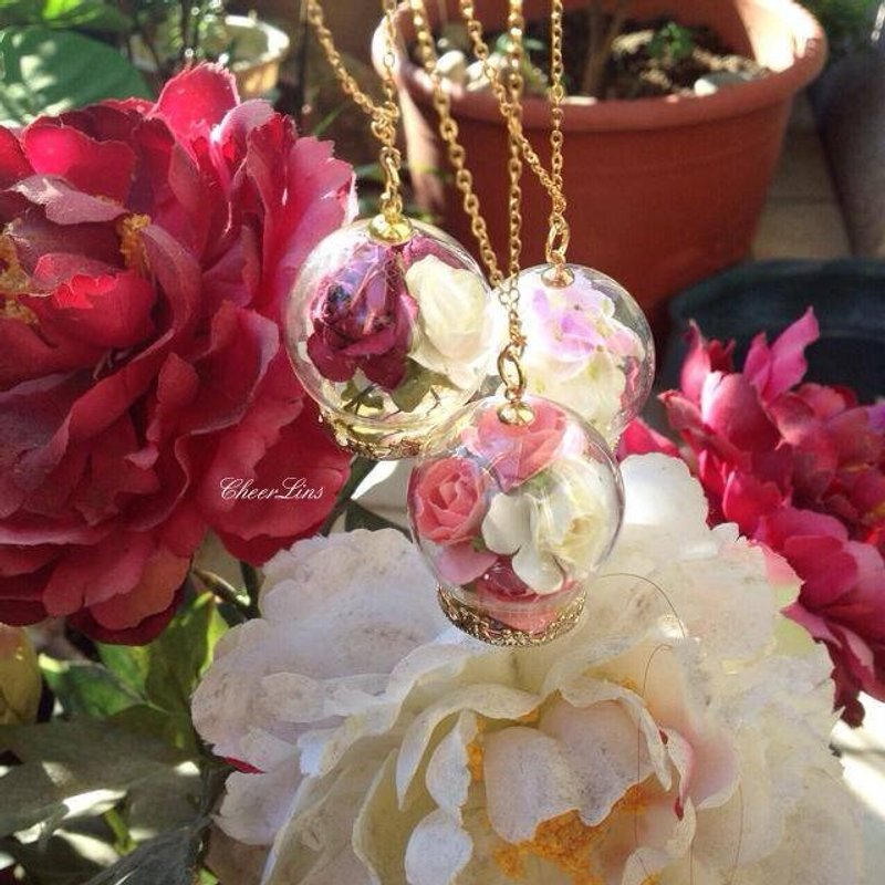 玻璃屋内的温室花朵 - 项链 - 其他金属 