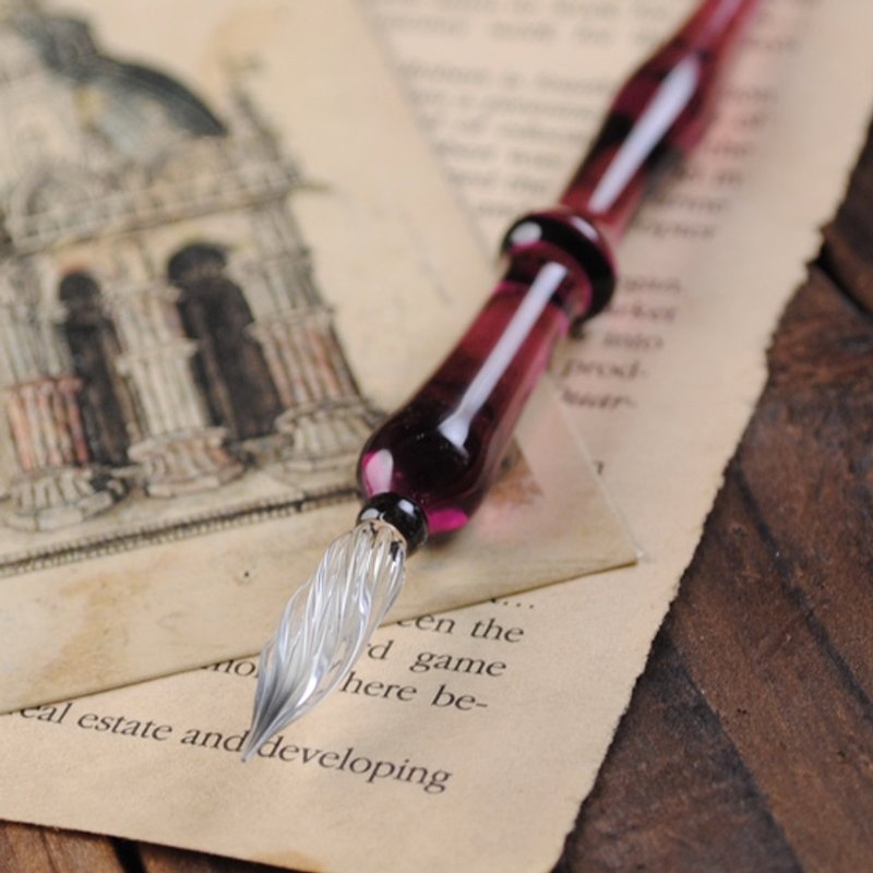 【MSA 玻璃笔】(酒红醇色)水晶艺术雕刻双色玻璃笔(含玻璃笔座)情人节礼物 送礼 刻字订做文具 (不含墨水) - 其他书写用品 - 玻璃 紫色