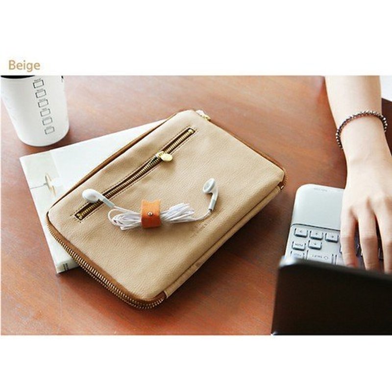 Antenna shop 多功能收纳 平版 7" 手拿 3C包-奶油棕 - 其他 - 真皮 咖啡色