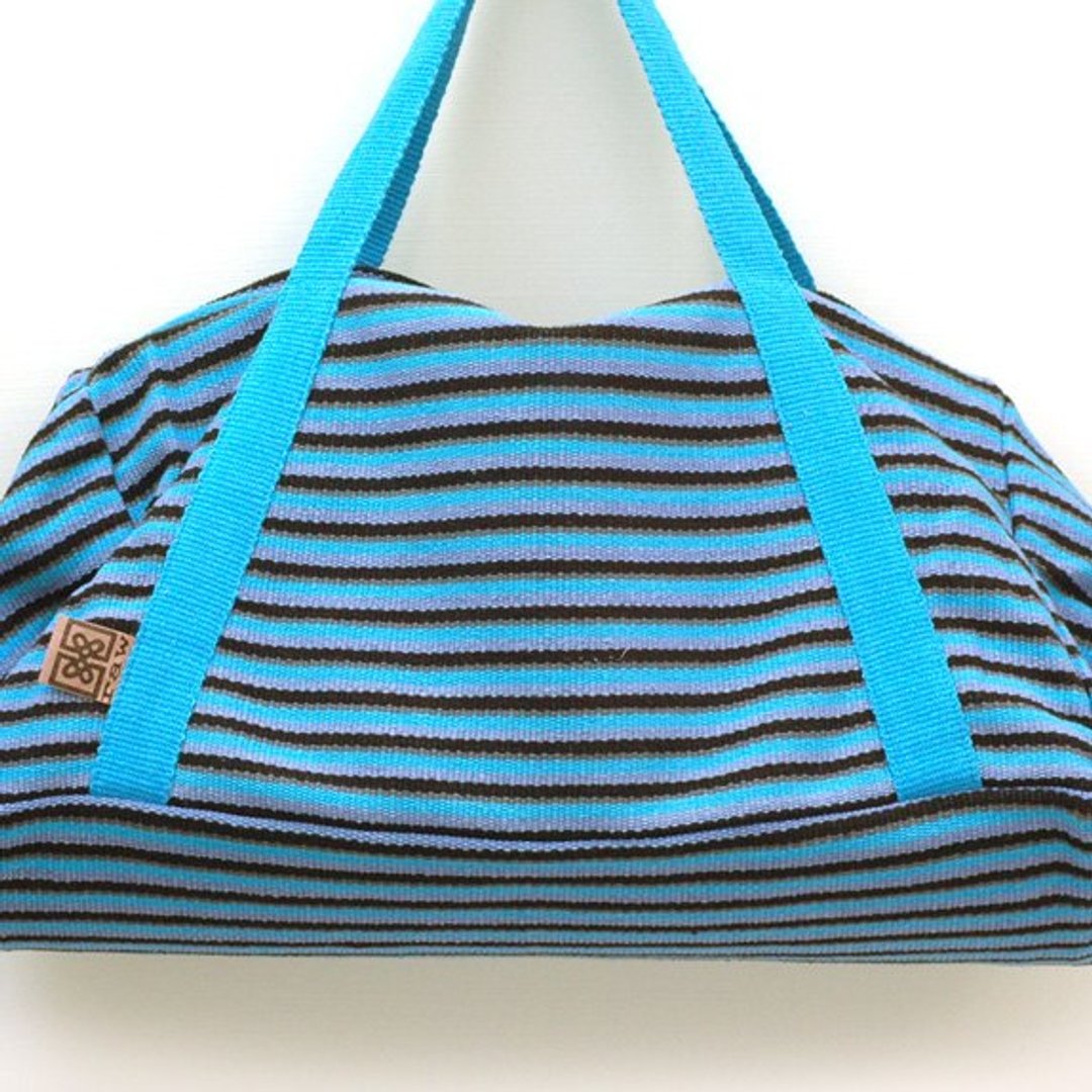 纯棉手织包-great bags for light travel-蓝条纹 - 侧背包/斜挎包 - 棉 蓝色