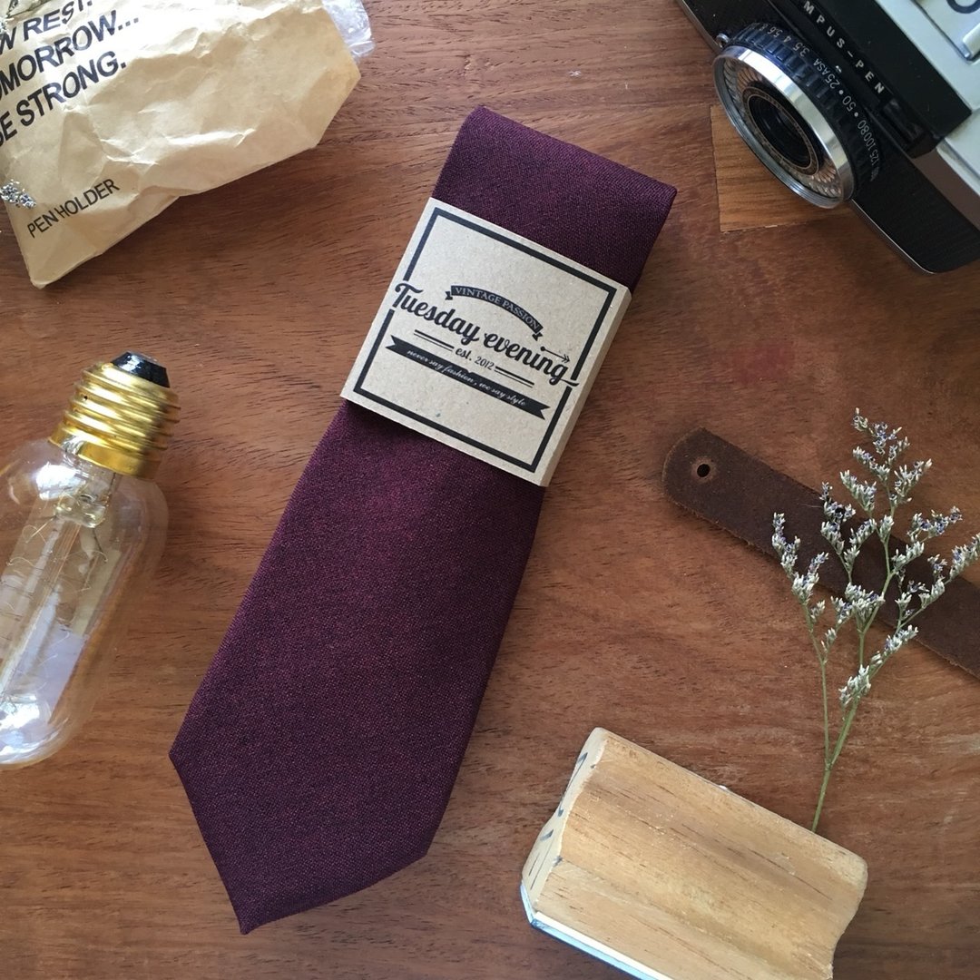 Necktie Maroon Red (Red Wine) Osaka - 领带/领带夹 - 棉 红色