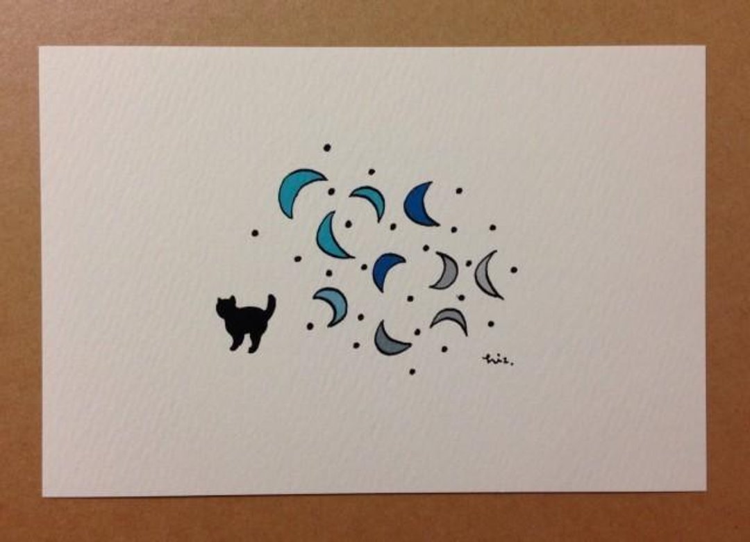 Postcard Black Cat Walk (Moon Dust) - 卡片/明信片 - 纸 