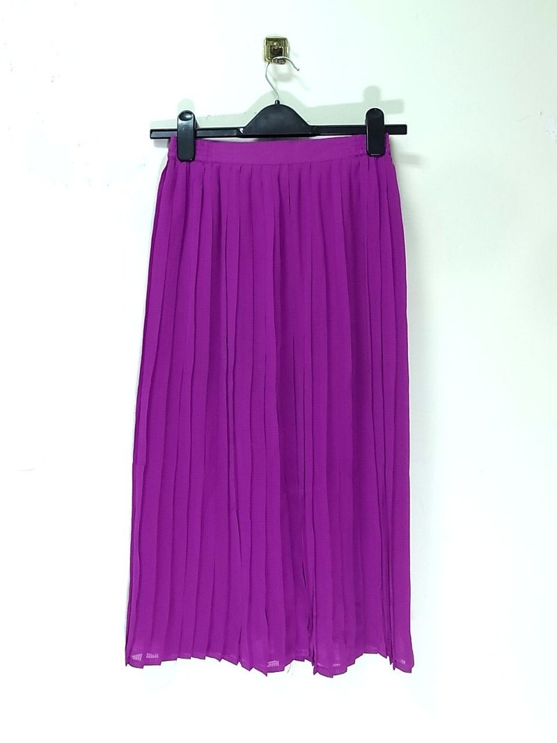 紫桃红 细格纹 雪纺 百褶裙 PdB古着 - 裙子 - 其他材质 紫色