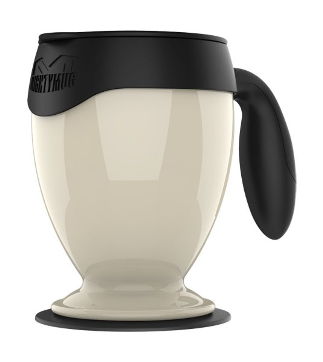 【吸奇不倒杯】桌上型双层有盖马克杯-经典款 / 米白色 - 玩具 - 塑料 白色