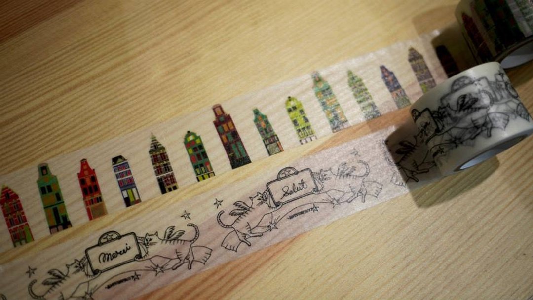 可爱的要命纸胶带Masking Tape★☆★阿姆斯特丹的小房子★☆★节庆猫咪 - 纸胶带 - 纸 黑色
