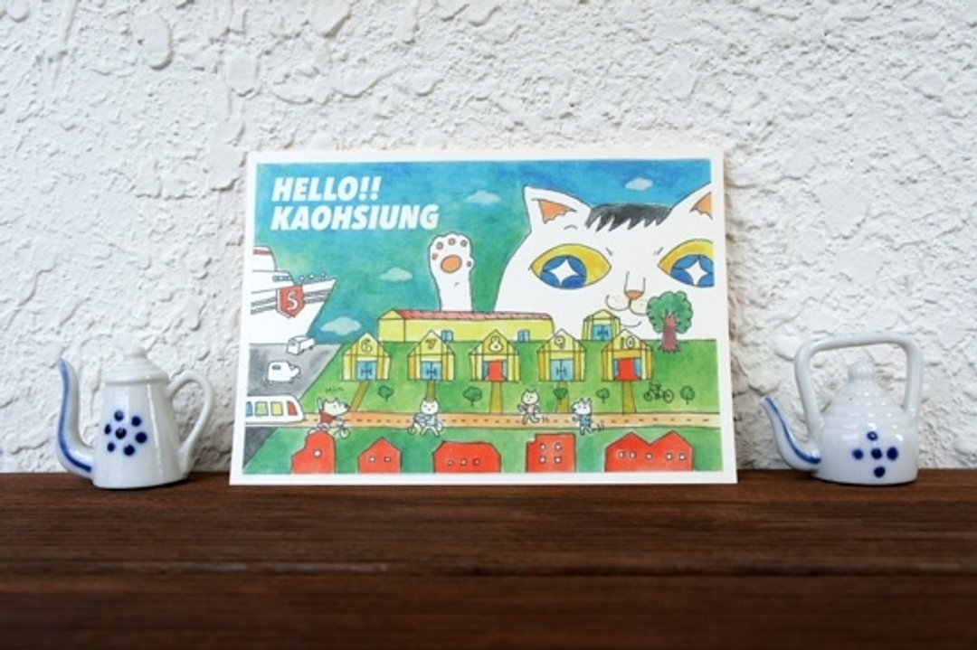 哈啰高雄 插画明信片 - 卡片/明信片 - 纸 蓝色