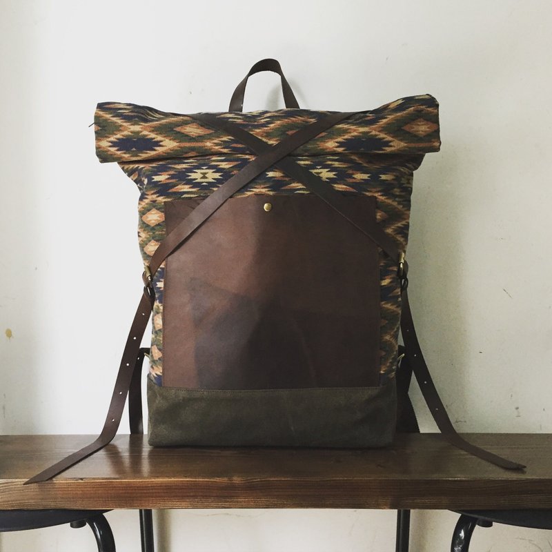 Mingen Handiwork2015原创手工热带雨林系列牛皮双肩帆布包男包 - 侧背包/斜挎包 - 其他材质 