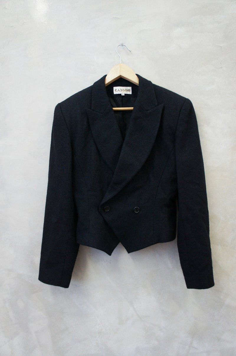 铁灰黑色毛料 短外套 PdB 古着 - 女装休闲/机能外套 - 其他材质 黑色