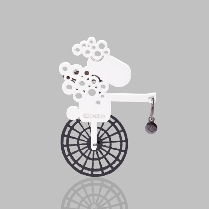 圣诞交换礼物。法式别针。限量饰品。生日礼物。女生礼物。定情礼物。浪漫巴黎。单轮车手马克(白)别针 Brooch - 胸针 - 木头 白色