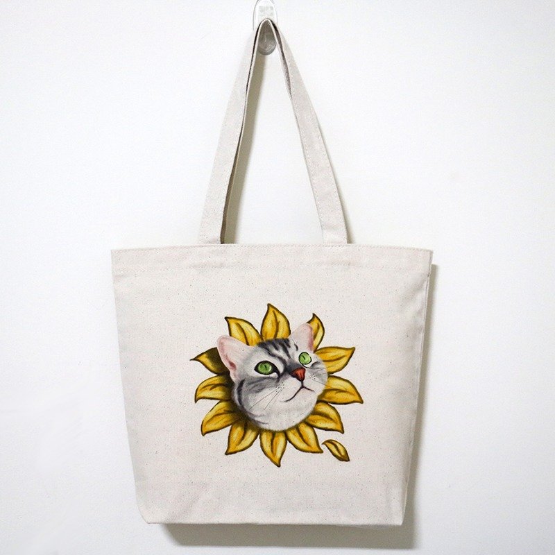 VITA VITA ◆ 猫 // 棉质帆布袋系列 // 猫咪向日葵 - 手提包/手提袋 - 棉．麻 黄色