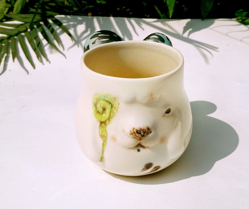 蓝兔双把猫杯-森林蕨系列 - 咖啡杯/马克杯 - 其他材质 蓝色