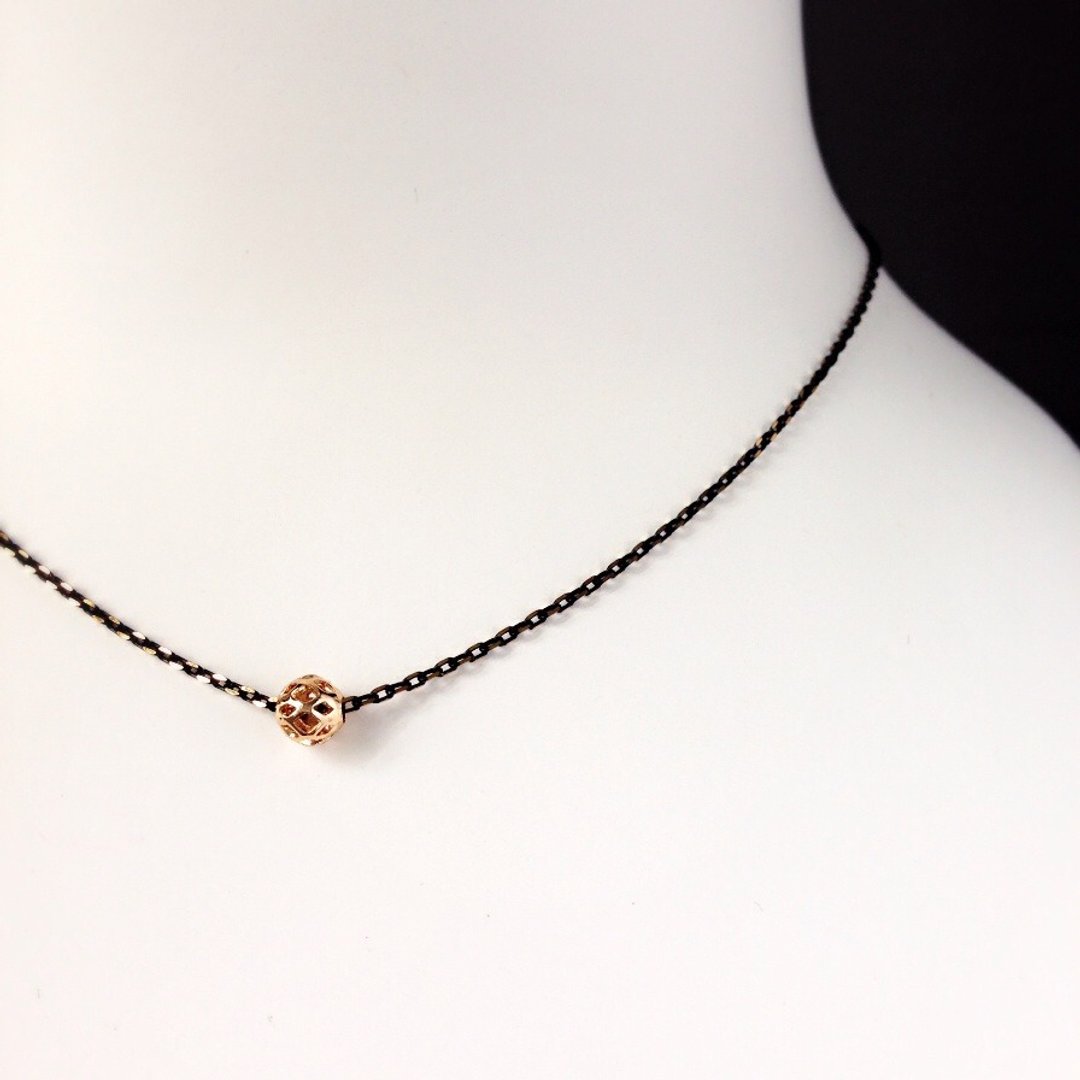 《KeepitPetite》个性简约 • 镂空镀14K金圆珠 • 金黑项链 (40cm / 16寸) - 项链 - 其他金属 