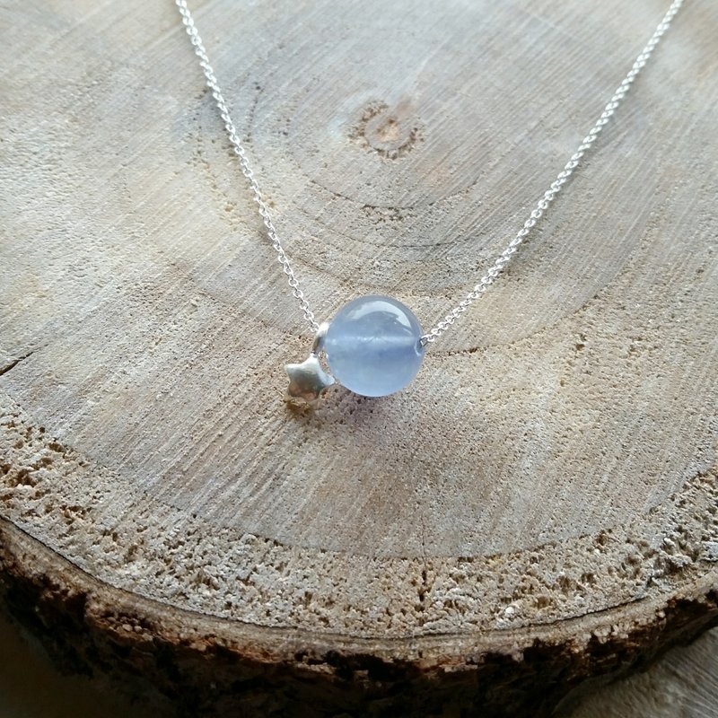 10m m 蓝萤石 配925纯银小星星 纯银锁骨项链 - 项链 - 宝石 蓝色