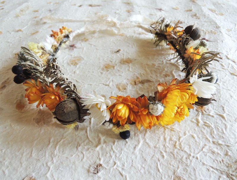 微甜·圈 手作 森林女孩 暖洋洋 黄麦杆菊 白色小雏菊 小木棉 干燥花 花冠儿 婚摄 道具 - 发饰 - 植物．花 黄色