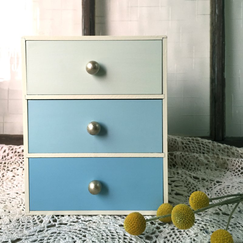 点点渐层 蓝色 小抽屉柜 三抽盒 - 收纳用品 - 木头 蓝色