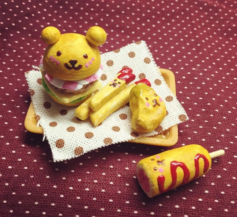 ~~mini 新品上市～～熊熊汉堡包磁铁组（四个一组） ((满600随机送神秘小礼物)) - 冰箱贴/磁贴 - 其他材质 多色