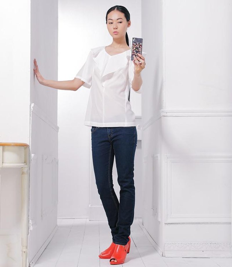 时尚部落客最爱宽袖荷叶修身雪纺上衣白色 最后零码 - 女装上衣 - 其他人造纤维 白色