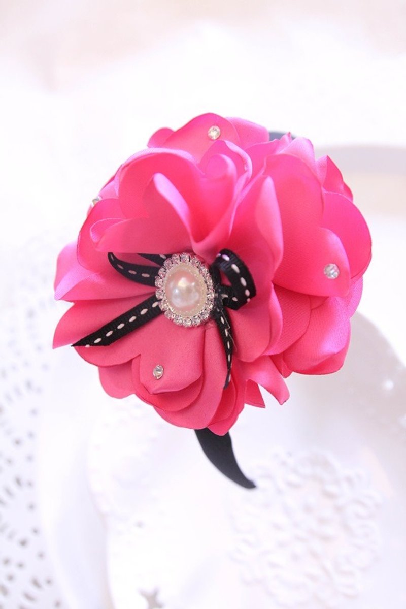 西瓜桃红 大花发箍 - 围嘴/口水巾 - 其他材质 红色