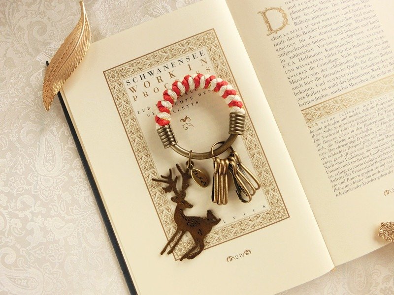 【UNA-优娜手作】耶诞金葱限定款钥匙圈(小)5.3-花麋鹿 {UNA}圣诞快乐 / 钥匙圈/ 交换礼物 / 耶诞限定 / 手工编织 - 钥匙链/钥匙包 - 其他金属 红色