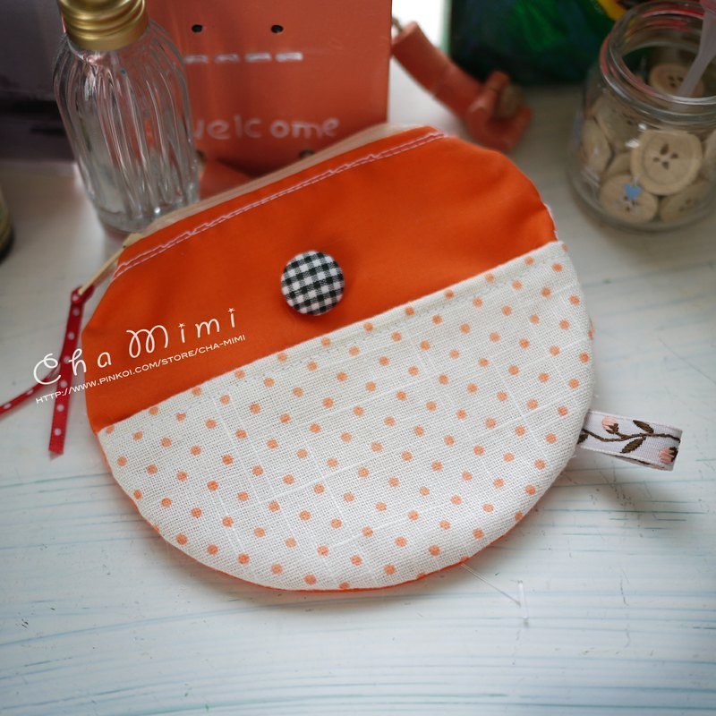 Cha mimi。圆形缺一角钱包 Round purse!-跳跳橘子x水玉 - 零钱包 - 其他材质 橘色