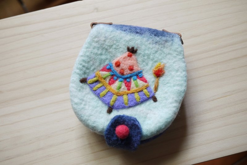 来露营吧！羊毛毡双色零钱卡夹包－薄荷蓝＋蓝紫色系 - 零钱包 - 羊毛 蓝色