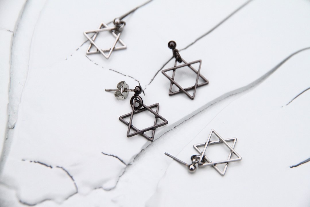 几何型 david star 六芒星耳环 / David Star  Earring - 耳环/耳夹 - 其他金属 