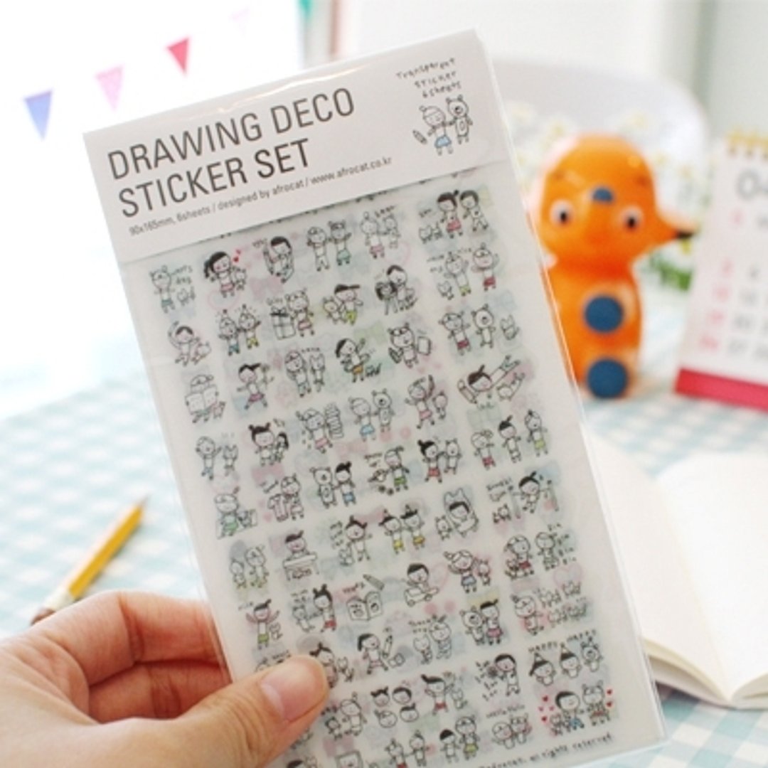 韩国 Afrocat drawing deco sticker 涂鸦 手帐 贴纸6张 生活 心情 进口 蝴蝶结 - 贴纸 - 塑料 多色