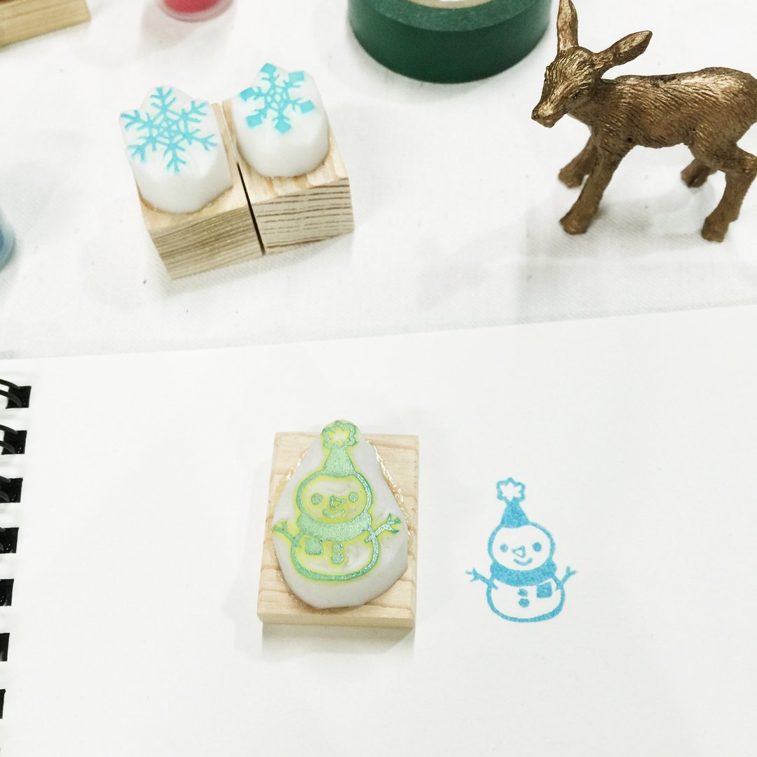 Deerday手刻章 Xmas 雪人 - 印章/印台 - 橡胶 蓝色