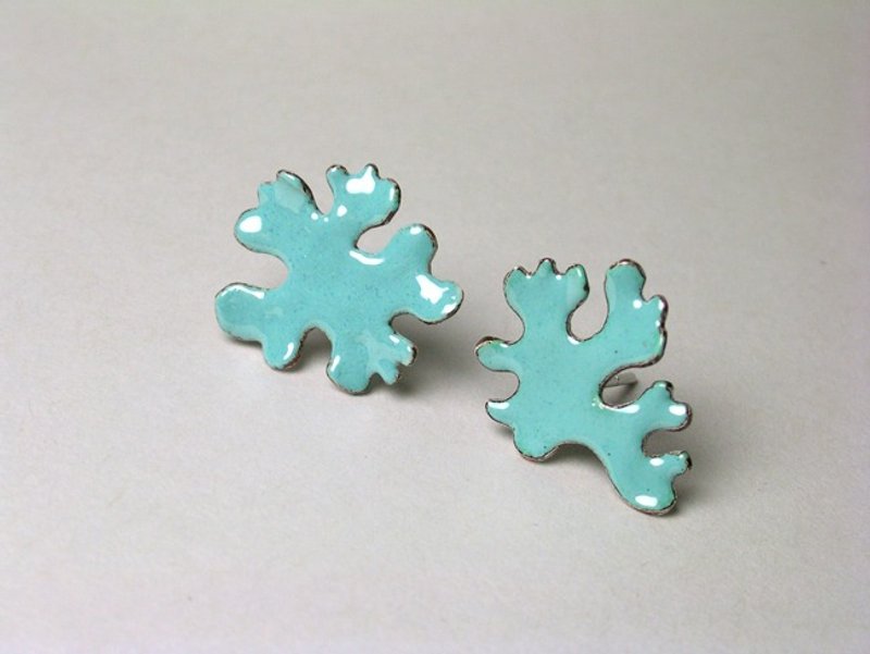 Lichenes地衣纯银小耳针-天空蓝 - 耳环/耳夹 - 其他金属 蓝色