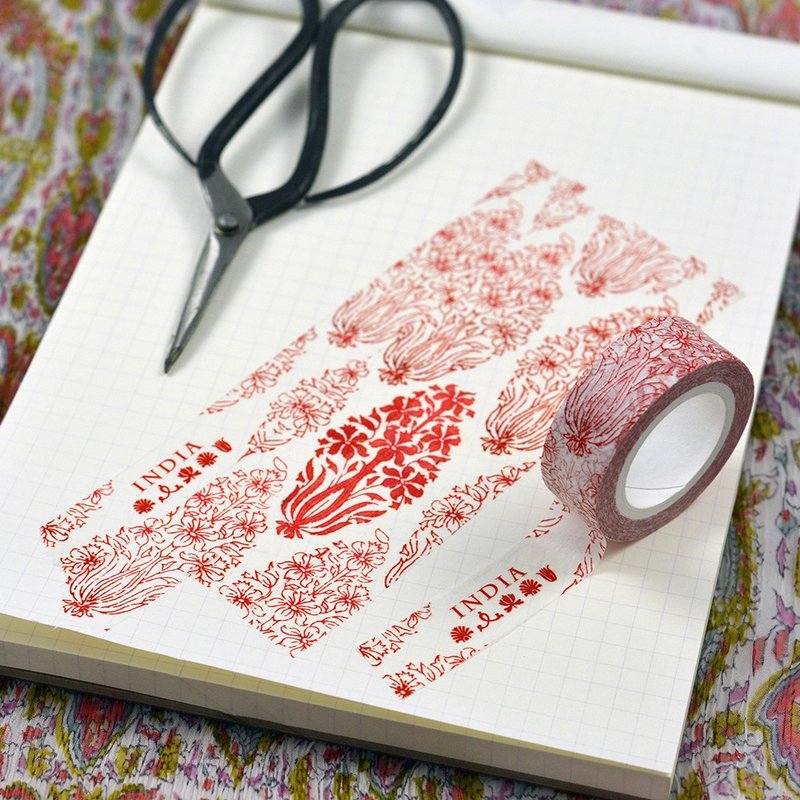 【印度绣村自足企划】手工盖印-胭脂红 - 纸胶带 - 纸 红色