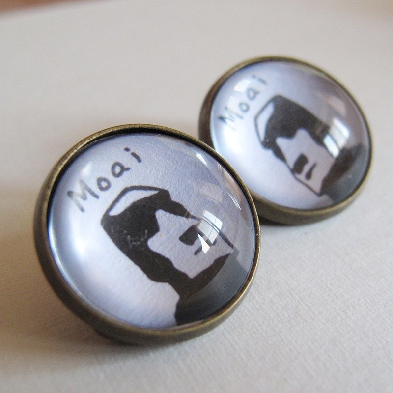 圆形耳夹耳针 - 复活岛 MOAI - 耳环/耳夹 - 其他金属 黑色