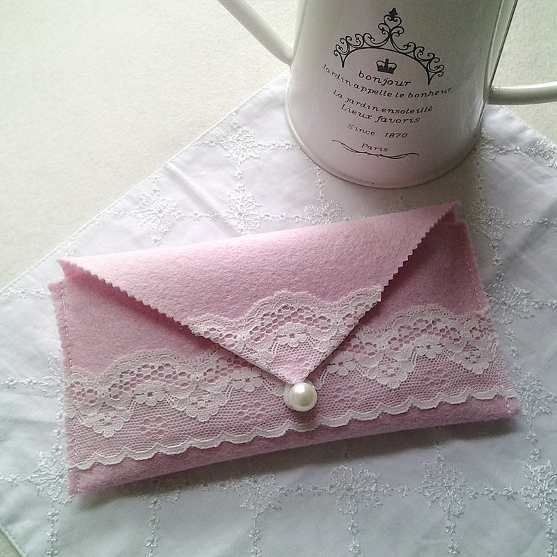 MFP粉红色手工蕾丝毛毡布料眼镜袋 眼镜套 - 其他 - 其他材质 粉红色