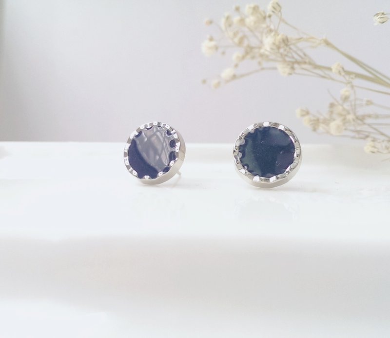 复古手工耳环 银框深蓝 【山岚】 - 耳环/耳夹 - 塑料 蓝色