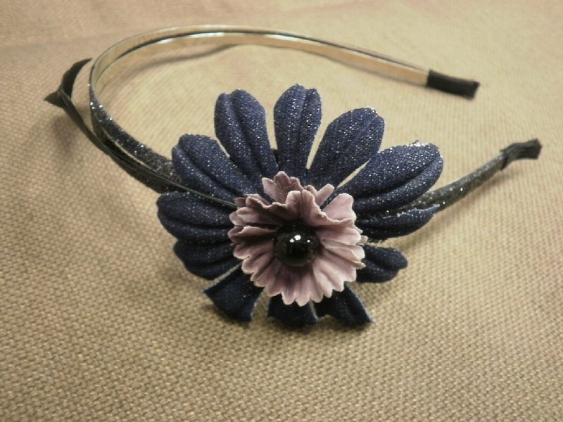 Sauteés限量牛仔花花羽毛发圈 - 发饰 - 其他材质 蓝色