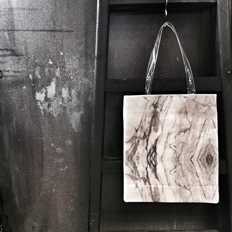 白色大理石纹帆布肩背托特包 (可放15"电脑 ) - 侧背包/斜挎包 - 其他材质 白色