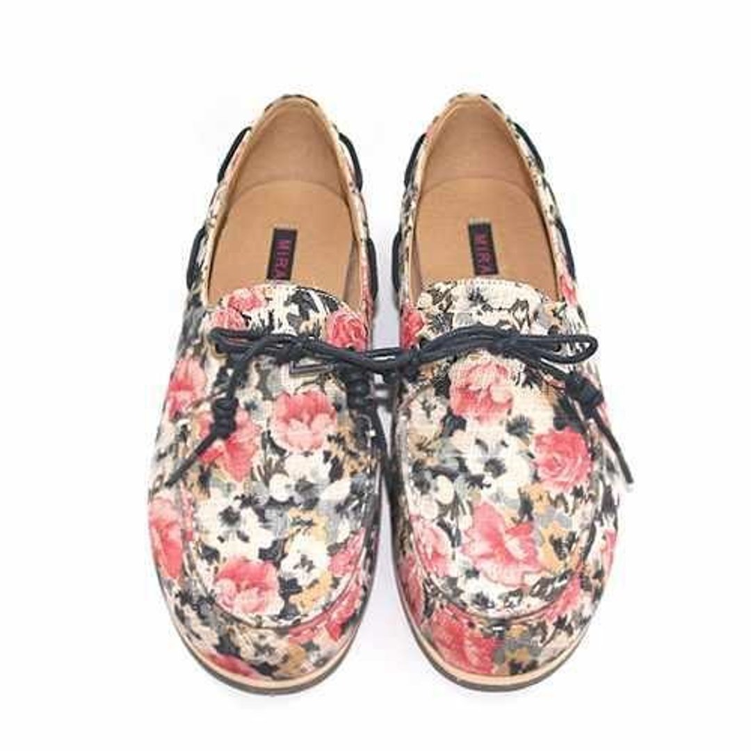 Dazzlingly Flower Print Boat Shoes M1106A Fuxia - 女款牛津鞋/乐福鞋 - 棉 粉红色