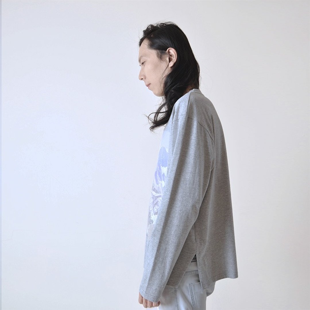 AFTER - 长袖开衩棉T - 男装上衣/T 恤 - 棉．麻 灰色