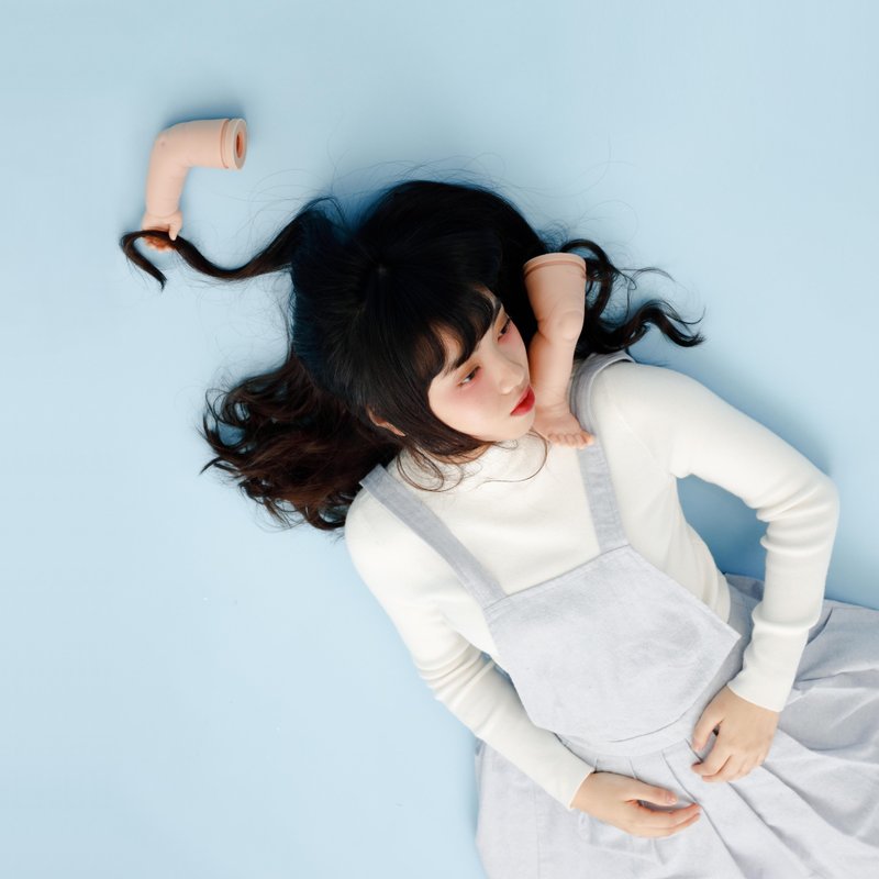 磨毛棉麻围裙风格背带裙 (附可拆除前幅) - 洋装/连衣裙 - 羊毛 蓝色