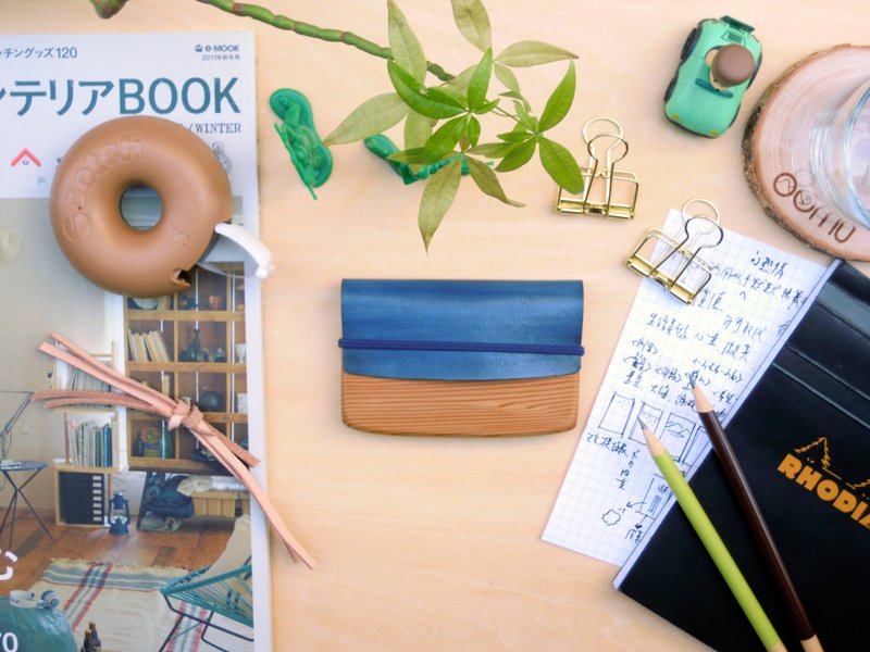 一抹微笑 静蓝 手作 订制 原木 真皮 名片盒 - 文件夹/资料夹 - 木头 蓝色